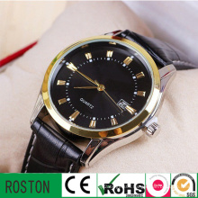 Stainless Steel Case Genuine Leather Strap Waterproof Business Men Watch